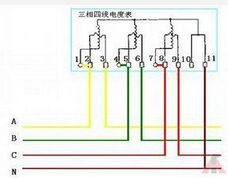 智能远程三相四线电表接线原理图